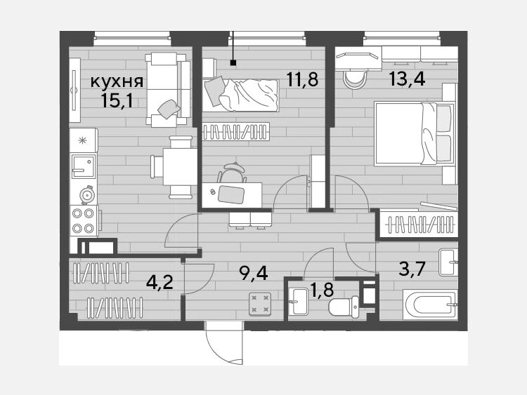 3-комнатная квартира, 59.40 м², 12/16 этаж фото 0