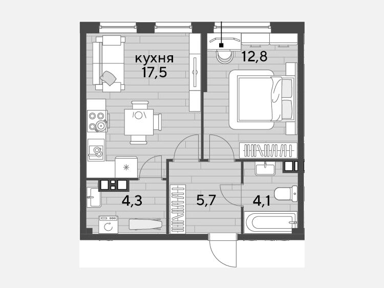 2-комнатная квартира, 44.40 м², 7/16 этаж фото 0