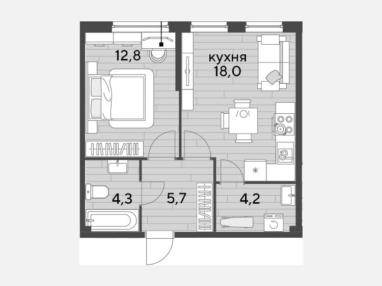 2-комнатная квартира, 45 м², 2/16 этаж фото 0
