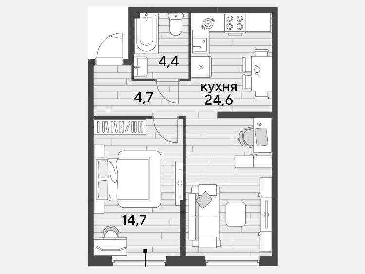 2-комнатная квартира, 48.40 м², 2/16 этаж фото 0