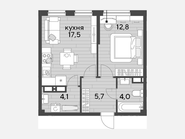 2-комнатная квартира, 44.10 м², 13/16 этаж фото 0