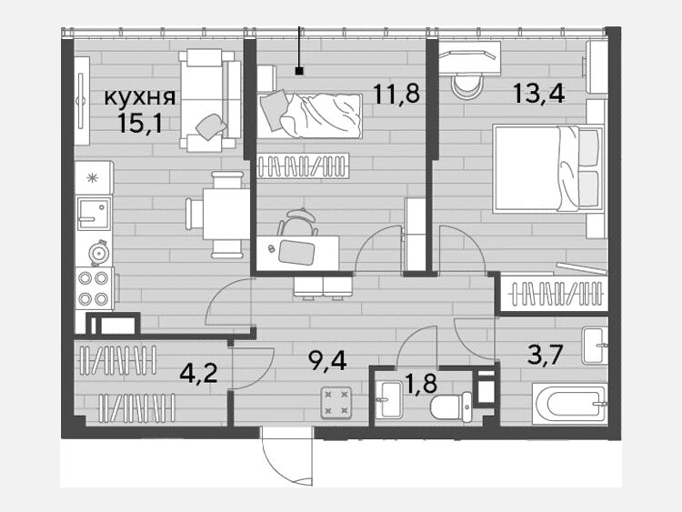 3-комнатная квартира, 59.40 м², 16/16 этаж фото 0