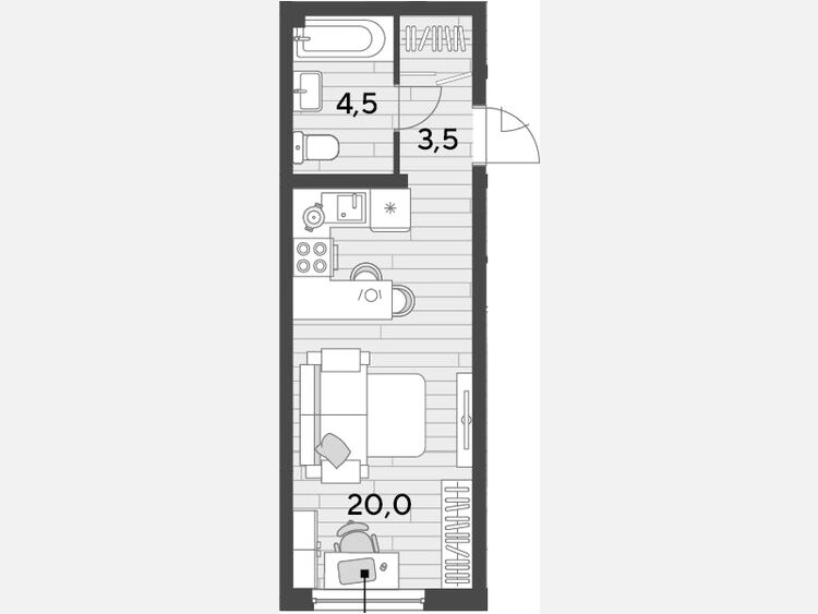 Студия, 28 м², 2/16 этаж фото 0