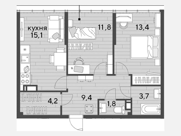 3-комнатная квартира, 59.40 м², 16/16 этаж фото 0