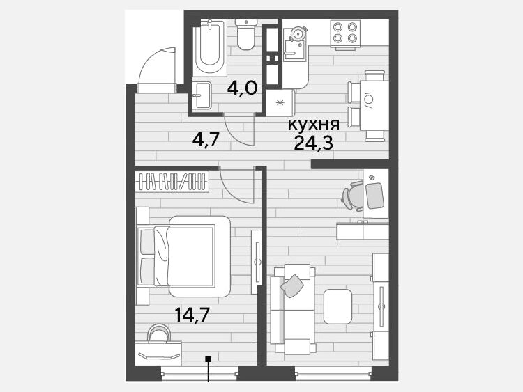 2-комнатная квартира, 47.70 м², 15/16 этаж фото 0
