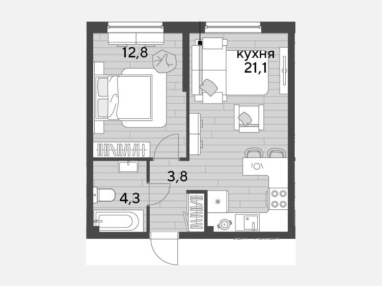 2-комнатная квартира, 42 м², 2/16 этаж фото 0
