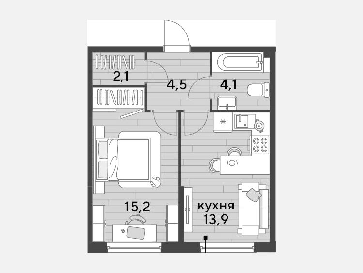 1-комнатная квартира, 39.80 м², 2/16 этаж фото 0