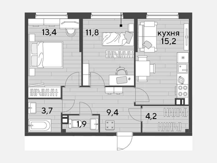 3-комнатная квартира, 59.60 м², 7/16 этаж фото 0