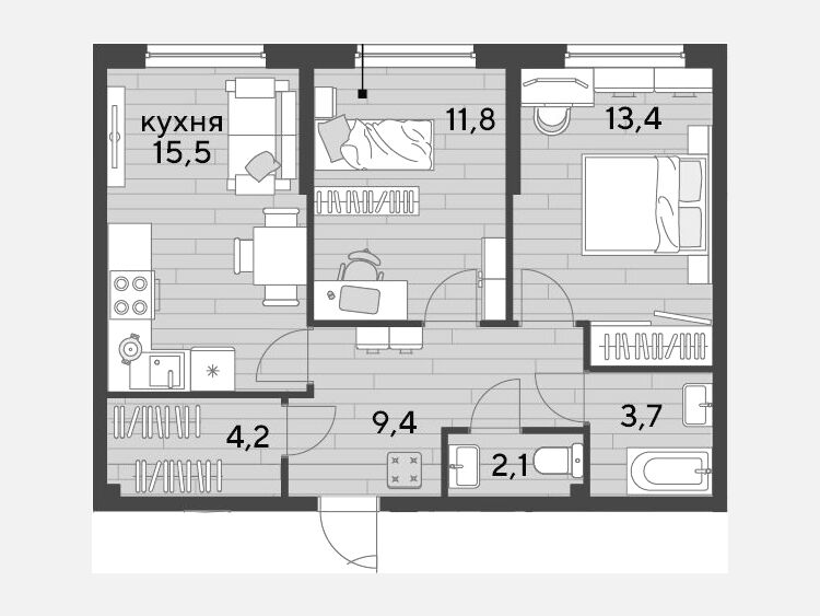 3-комнатная квартира, 60.10 м², 2/16 этаж фото 0