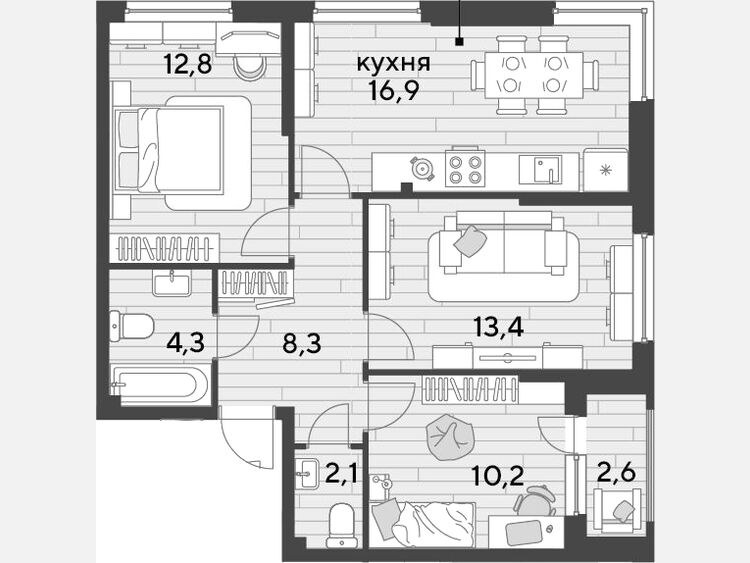 4-комнатная квартира, 68 м², 2/16 этаж фото 0
