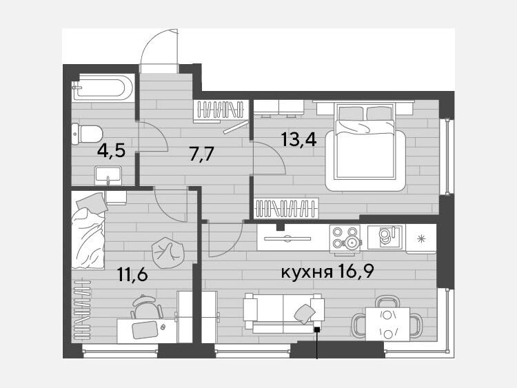 3-комнатная квартира, 54.10 м², 2/16 этаж фото 0