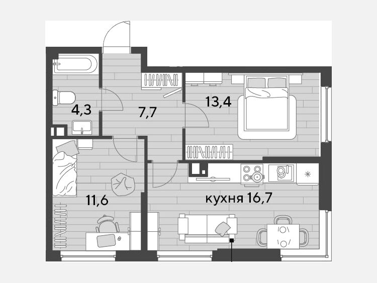 3-комнатная квартира, 53.70 м², 6/16 этаж фото 0