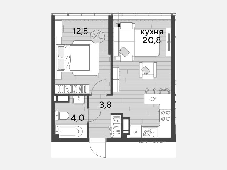 2-комнатная квартира, 41.40 м², 15/16 этаж фото 0