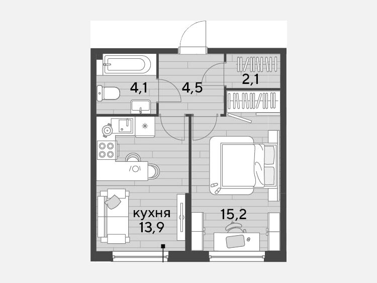 1-комнатная квартира, 39.80 м², 2/16 этаж фото 0