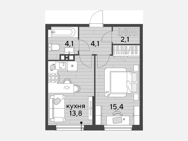 1-комнатная квартира, 39.50 м², 7/16 этаж фото 0