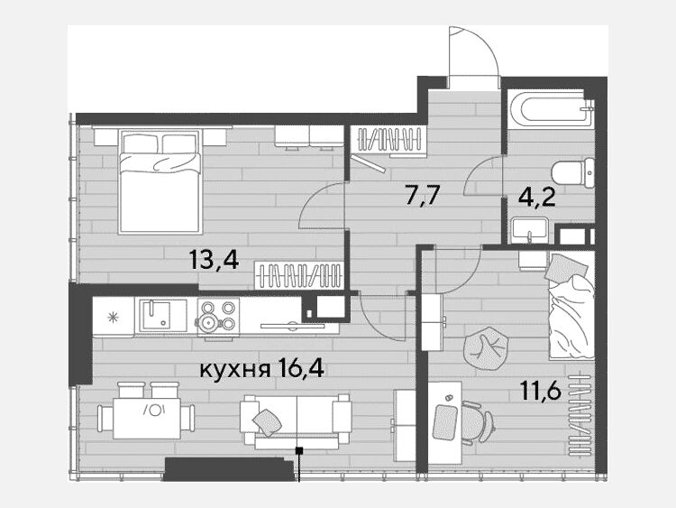 3-комнатная квартира, 53.30 м², 16/16 этаж фото 0