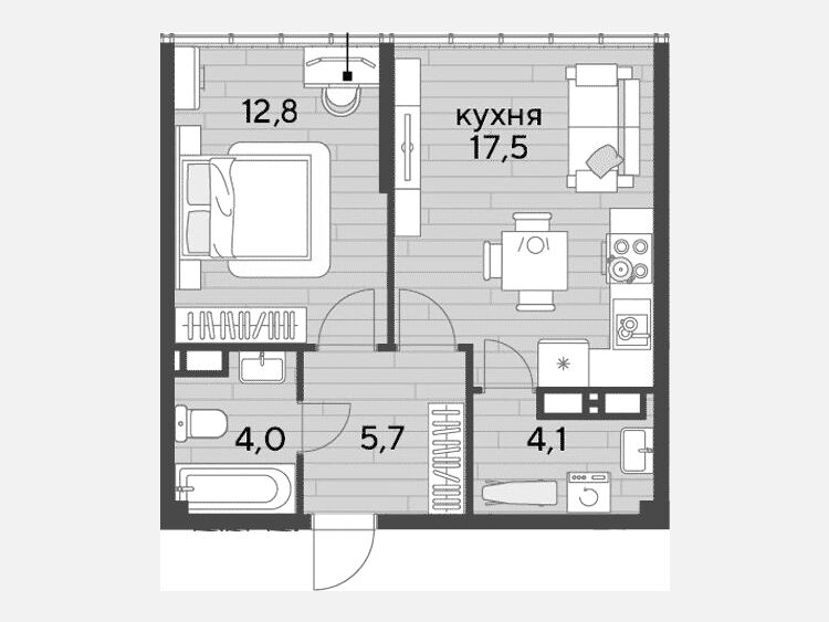 2-комнатная квартира, 44.10 м², 16/16 этаж фото 0