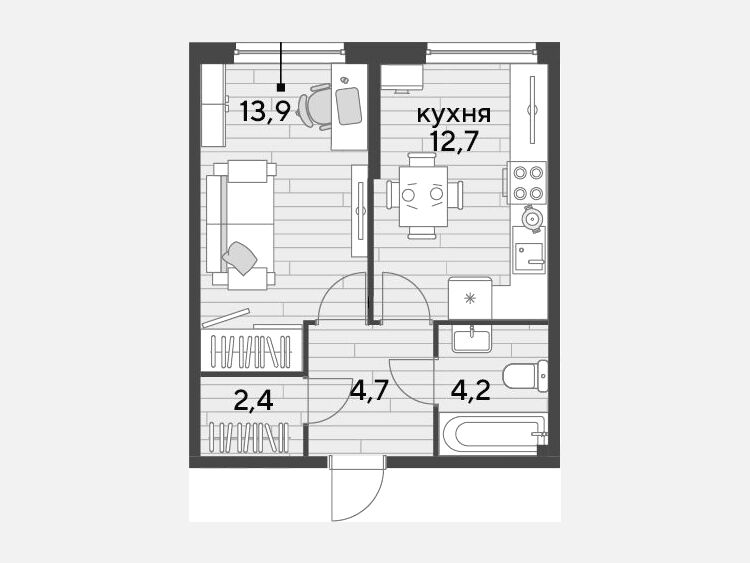1-комнатная квартира, 37.90 м², 2/16 этаж фото 0
