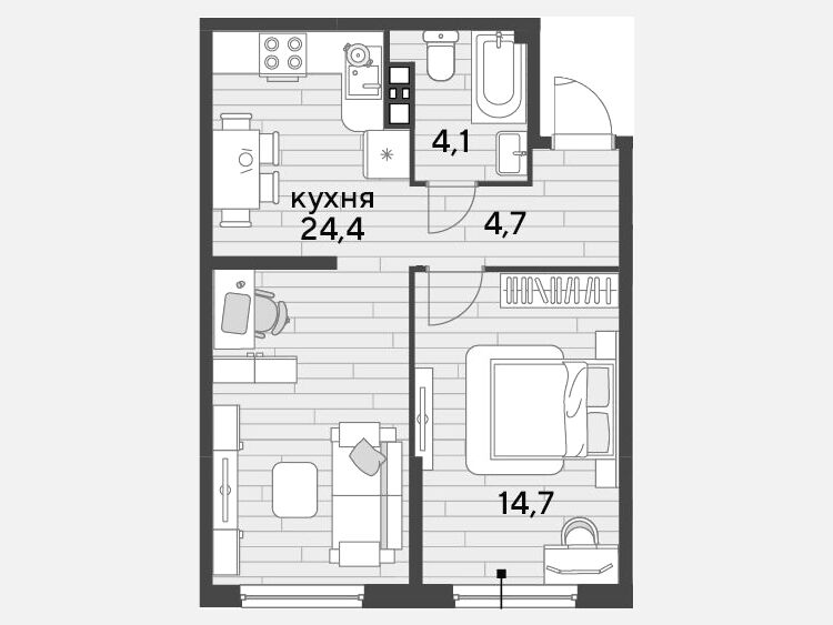 2-комнатная квартира, 47.90 м², 3/16 этаж фото 0
