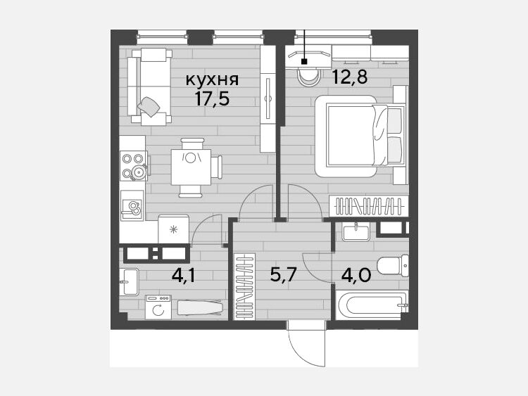 2-комнатная квартира, 44.10 м², 10/16 этаж фото 0