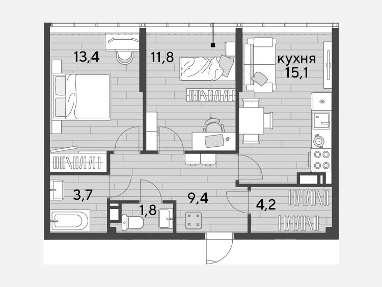 3-комнатная квартира, 59.40 м², 15/16 этаж фото 0