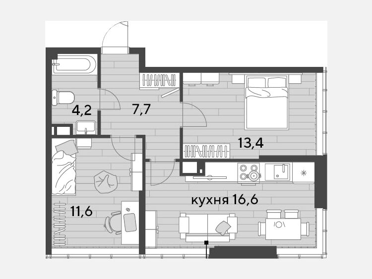 3-комнатная квартира, 53.50 м², 15/16 этаж фото 0
