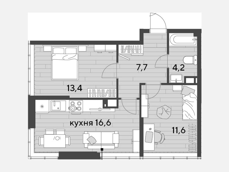 3-комнатная квартира, 53.50 м², 15/16 этаж фото 0