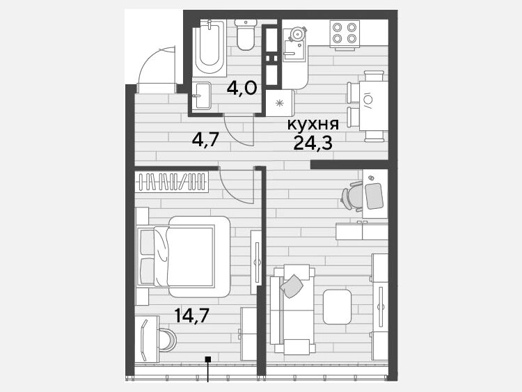 2-комнатная квартира, 47.70 м², 15/16 этаж фото 0