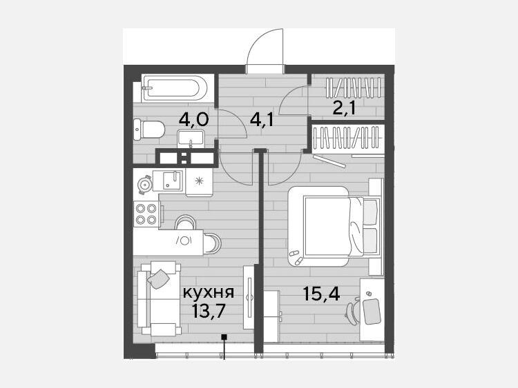 1-комнатная квартира, 39.30 м², 15/16 этаж фото 0