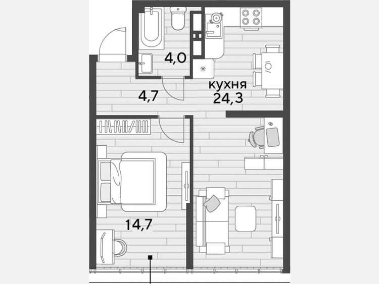 2-комнатная квартира, 47.70 м², 16/16 этаж фото 0