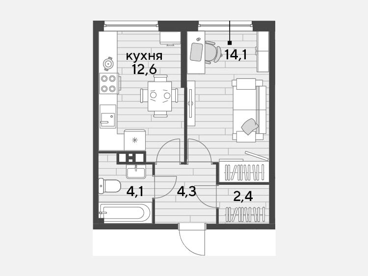 1-комнатная квартира, 37.50 м², 6/16 этаж фото 0