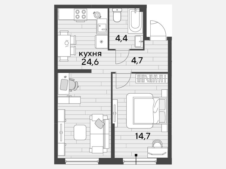 2-комнатная квартира, 48.40 м², 2/16 этаж фото 0