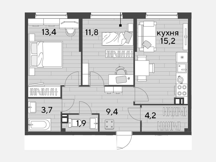 3-комнатная квартира, 59.60 м², 9/16 этаж фото 0