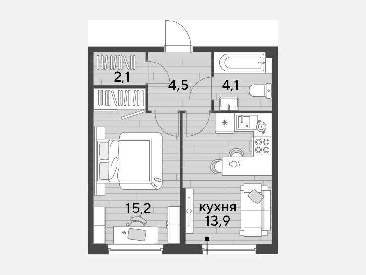 1-комнатная квартира, 39.80 м², 2/16 этаж фото 0