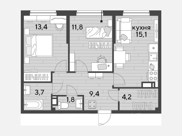 3-комнатная квартира, 59.40 м², 12/16 этаж фото 0