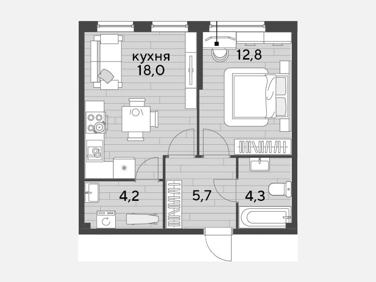 2-комнатная квартира, 45 м², 2/16 этаж фото 0