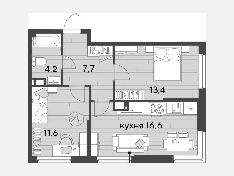 3-комнатная квартира, 53.50 м², 11/16 этаж фото 0