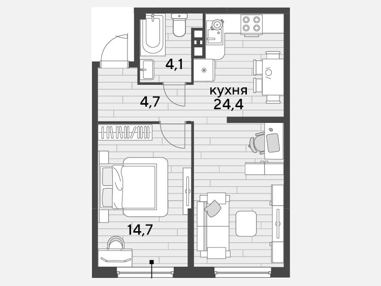 2-комнатная квартира, 47.90 м², 5/16 этаж фото 0