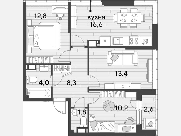 4-комнатная квартира, 67.10 м², 15/16 этаж фото 0