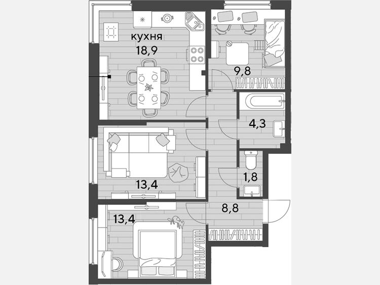 4-комнатная квартира, 70.40 м², 2/16 этаж фото 0