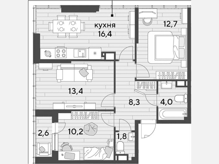 4-комнатная квартира, 66.80 м², 16/16 этаж фото 0