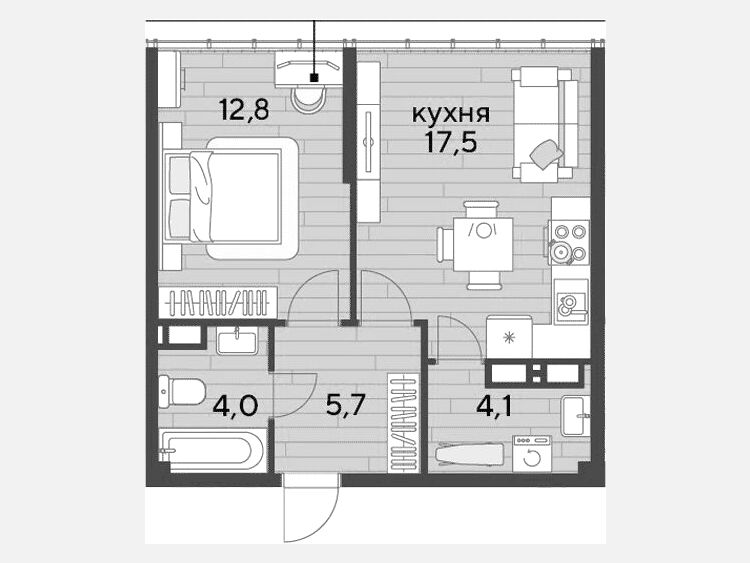2-комнатная квартира, 44.10 м², 16/16 этаж фото 0