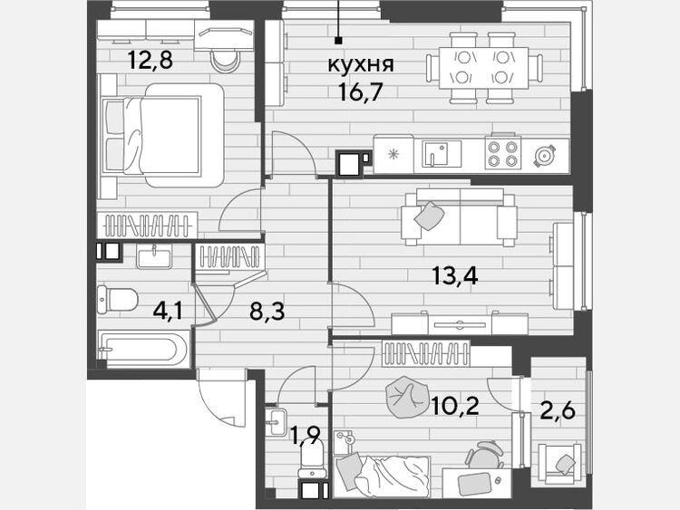 4-комнатная квартира, 67.40 м², 6/16 этаж фото 0