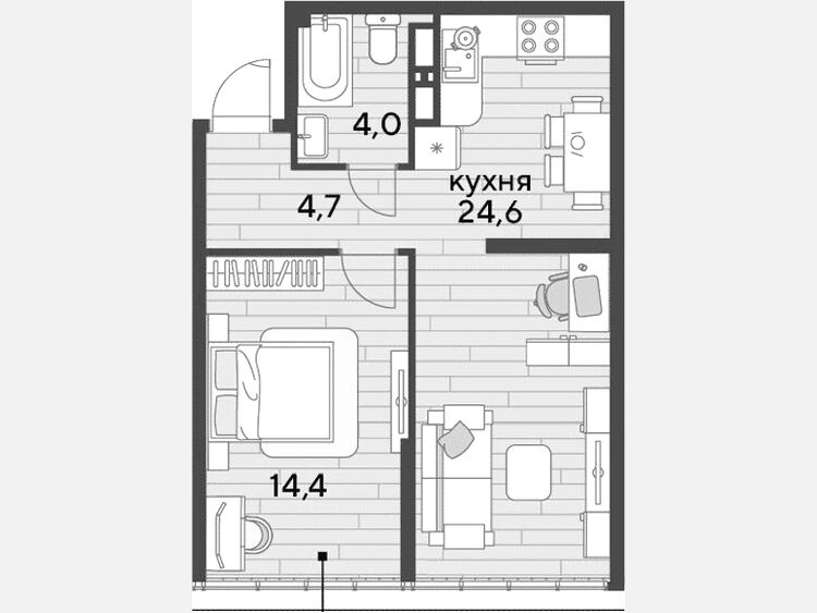 2-комнатная квартира, 47.70 м², 16/16 этаж фото 0
