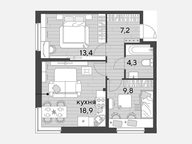 3-комнатная квартира, 53.60 м², 2/16 этаж фото 0