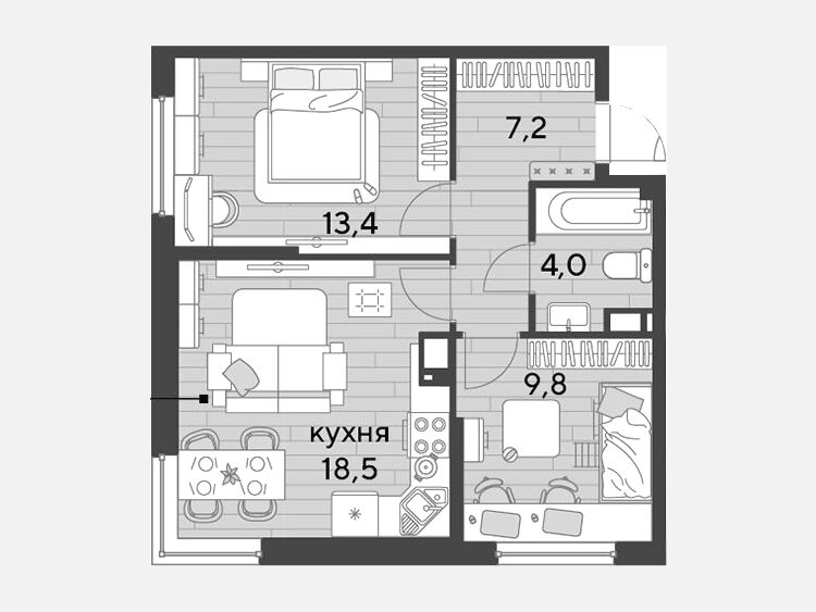 3-комнатная квартира, 52.90 м², 13/16 этаж фото 0