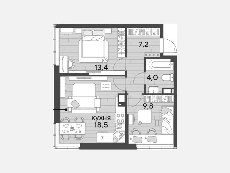 3-комнатная квартира, 52.90 м², 16/16 этаж фото 0