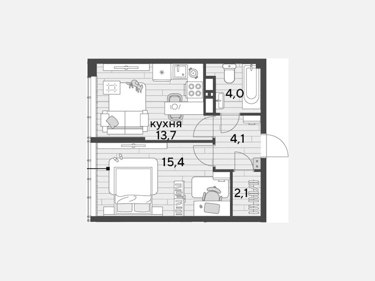 1-комнатная квартира, 39.30 м², 16/16 этаж фото 0