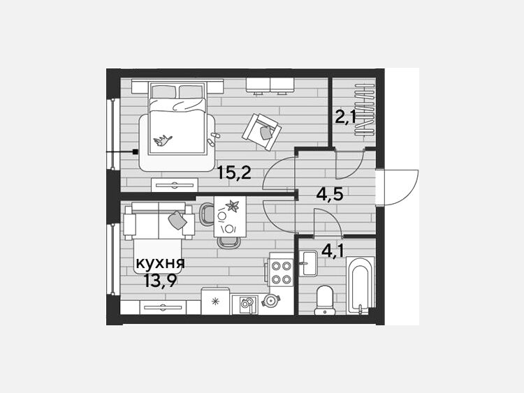 1-комнатная квартира, 39.80 м², 2/19 этаж фото 0