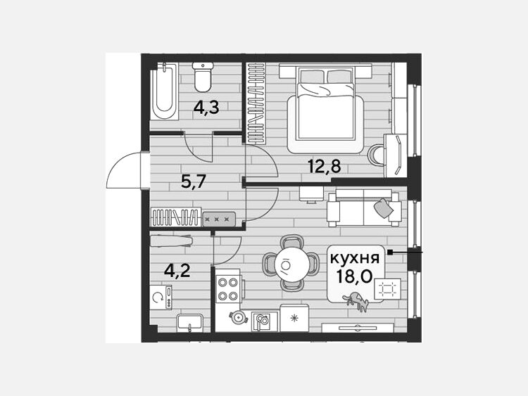 2-комнатная квартира, 45 м², 2/19 этаж фото 0